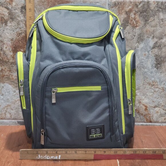 BB Gear Diaper Backpack Bag Gray Lime Green Zipper Accents - Picture 7 of 16